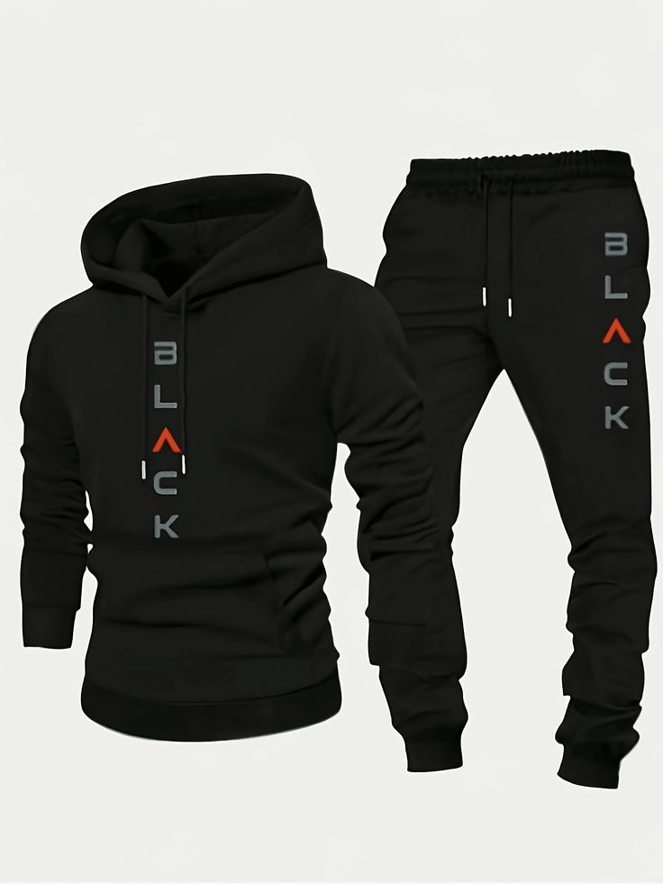 Black-Retro-Letter-Print-Mens-Two-Piece-Set-Casual-Round-Neck-Long-Sleeved-Hooded-Sweatshirt-And-Sweatpants-Set-Suitable-For-Winter-And-Autumn-Sportswear-Set.