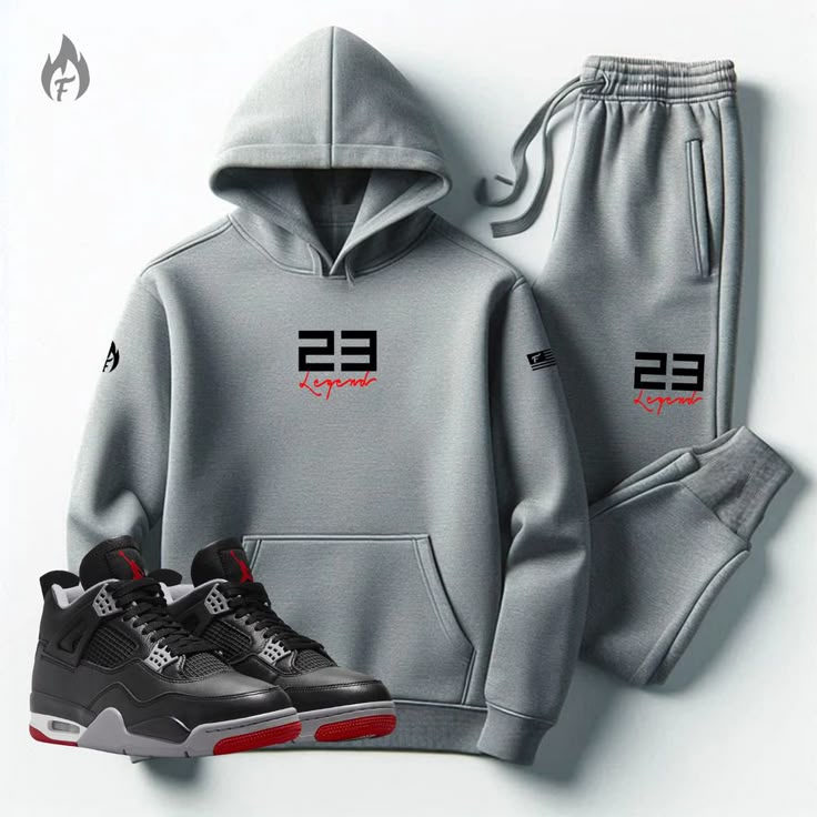 Men-Grey-Sweatsuit-Hoodie-Joggers-Set-23-Legend-Tracksuit-To-Match-Jordan-4-Bred.