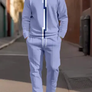 Men's Simple Colorblock Round Neck Casual Sports Set 081.